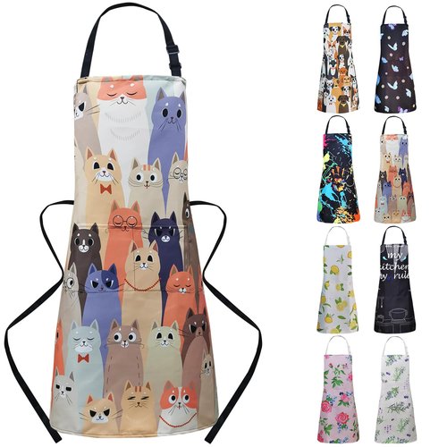 ZiQilin Adjustable Kitchen Apron with 2 Pockets, Waterproof Funny Cooking Chef Apron for Women Men, Gardening Baking Aprons, Grill BBQ Aprons Creative Gifts, Cute Animals Cat