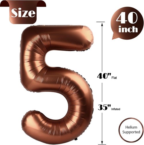 5 Number Balloons by [Brand Name] - Dark Brown, 40 Inch for 5th Birthday Celebrations
