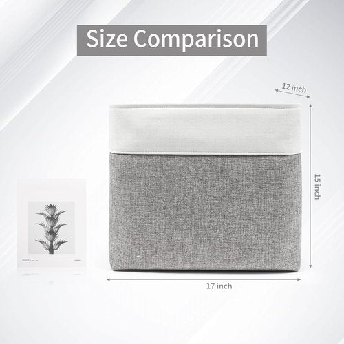 Bagnizer Large Fabric Storage Baskets - 50L Decorative Linen Bins with Handles for Organizing | 17x12x15 Inches (Grey & White)