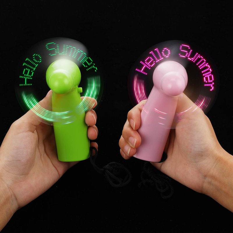 Kittmip 24 Pcs Portable Handheld Mini Battery Powerful Fan Hello Summer LED Small Personal Fan Party Favor Summer Gift for Travel Office Outdoor