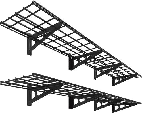 FLEXIMOUNTS Wall Shelf - 12" x 72" Garage Storage Rack | Wall-Mounted Floating Shelves, Black, 2-Pack