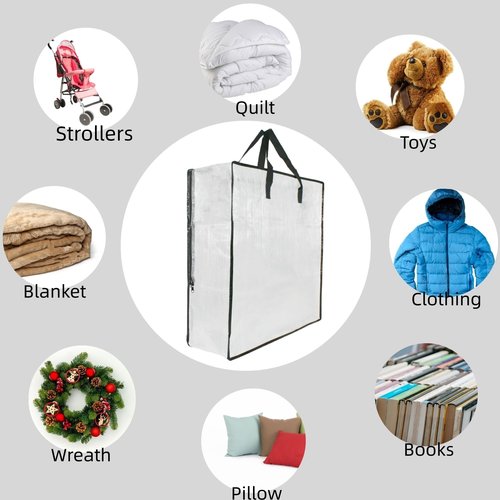 9 Pack Clear Storage Bags with Zipper and Handles, Blanket Bags For Closet Storage, Moving and Packing Supplies for College, Underbed Storage Organizer for Clothes Pillow Bedding Christmas Wreath