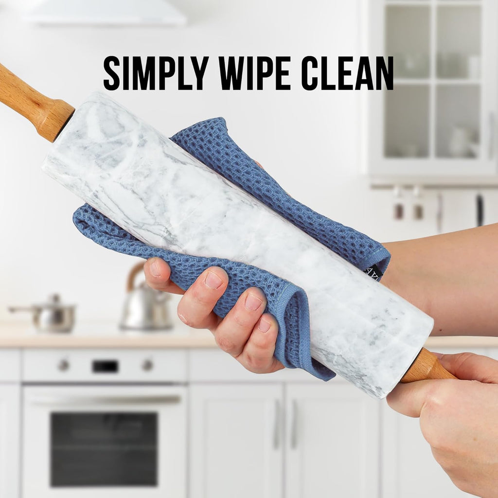 Zulay Kitchen Marble Rolling Pin - 17-Inch Polished Non-Stick Roller With Beechwood Handle | Ideal For Baking Pastries & Pizza