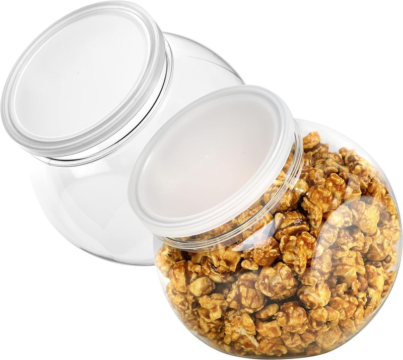 DilaBee 2-Pack Plastic Candy Jar - 96oz Large Candy Jars with Lids for Candy Buffet, Kitchen & Office Desk - Plastic Jars with Lids for Candy, Cookies & Snacks - Clear Jar with Labels BPA-Free