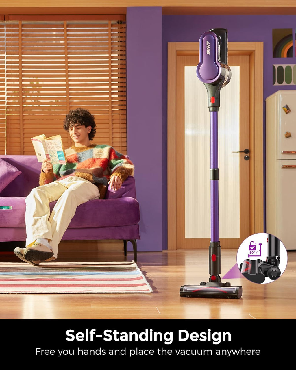 Skiennix Cordless Vacuum Cleaner - 500W, 45KPA Suction Power, 50 Mins Runtime, LED Light, Self-Standing Design, 1.6L Dust Cup, Lightweight for Pet Hair & Hard Floors