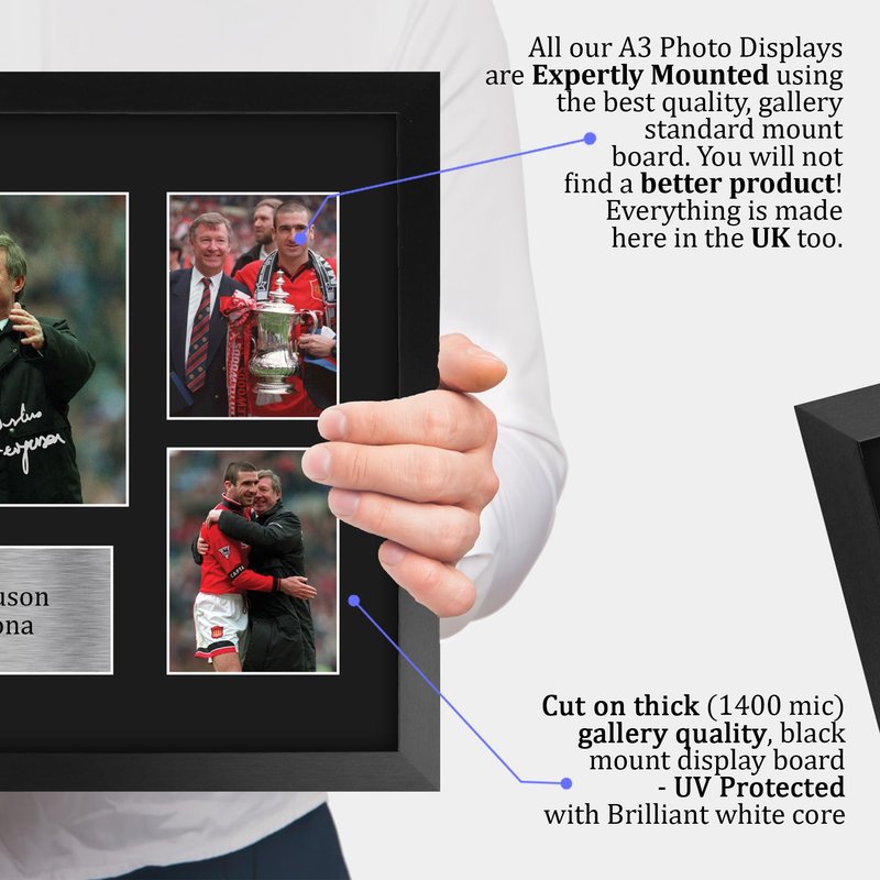 HWC Trading Sir Alex Ferguson & Eric Cantona Printed Memorabilia Signed Autograph Photograph Display for Football Fans and Supporters - 16" x 12" Framed
