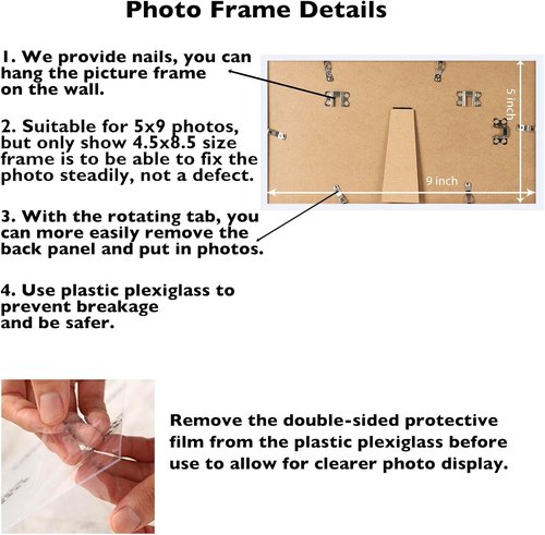 JCJMY 5x9 Picture Frame - White Wall Hanging & Tabletop Display | Shatter-Resistant Plexiglass