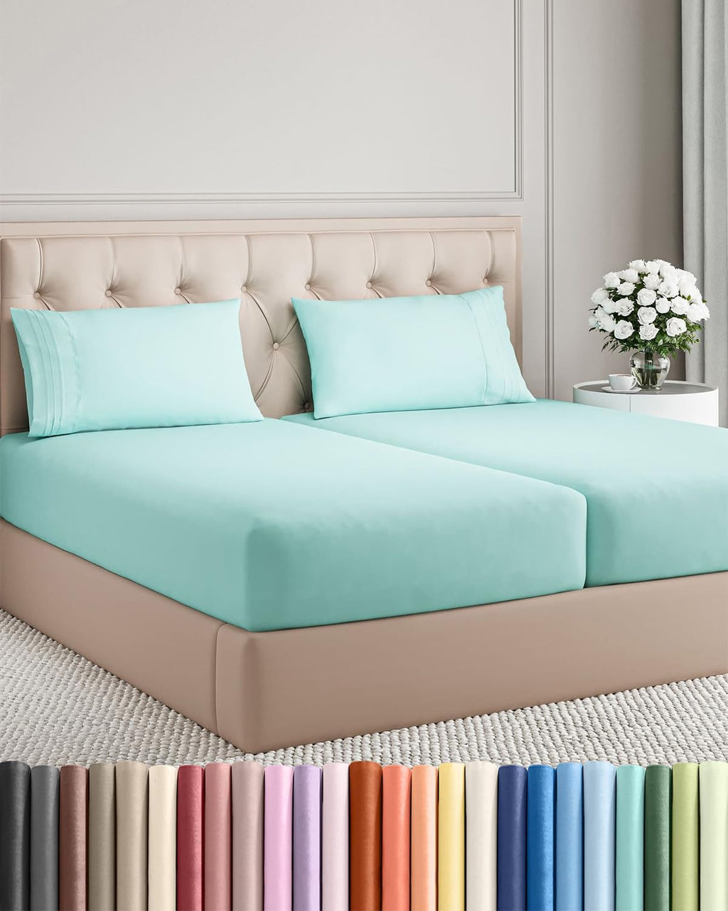 Split King Size Sheet Set by [Brand Name] - Comfy, Breathable & Cooling Bedding - Luxury Hotel Quality - Deep Pockets, Soft, Wrinkle-Free - Spa Blue
