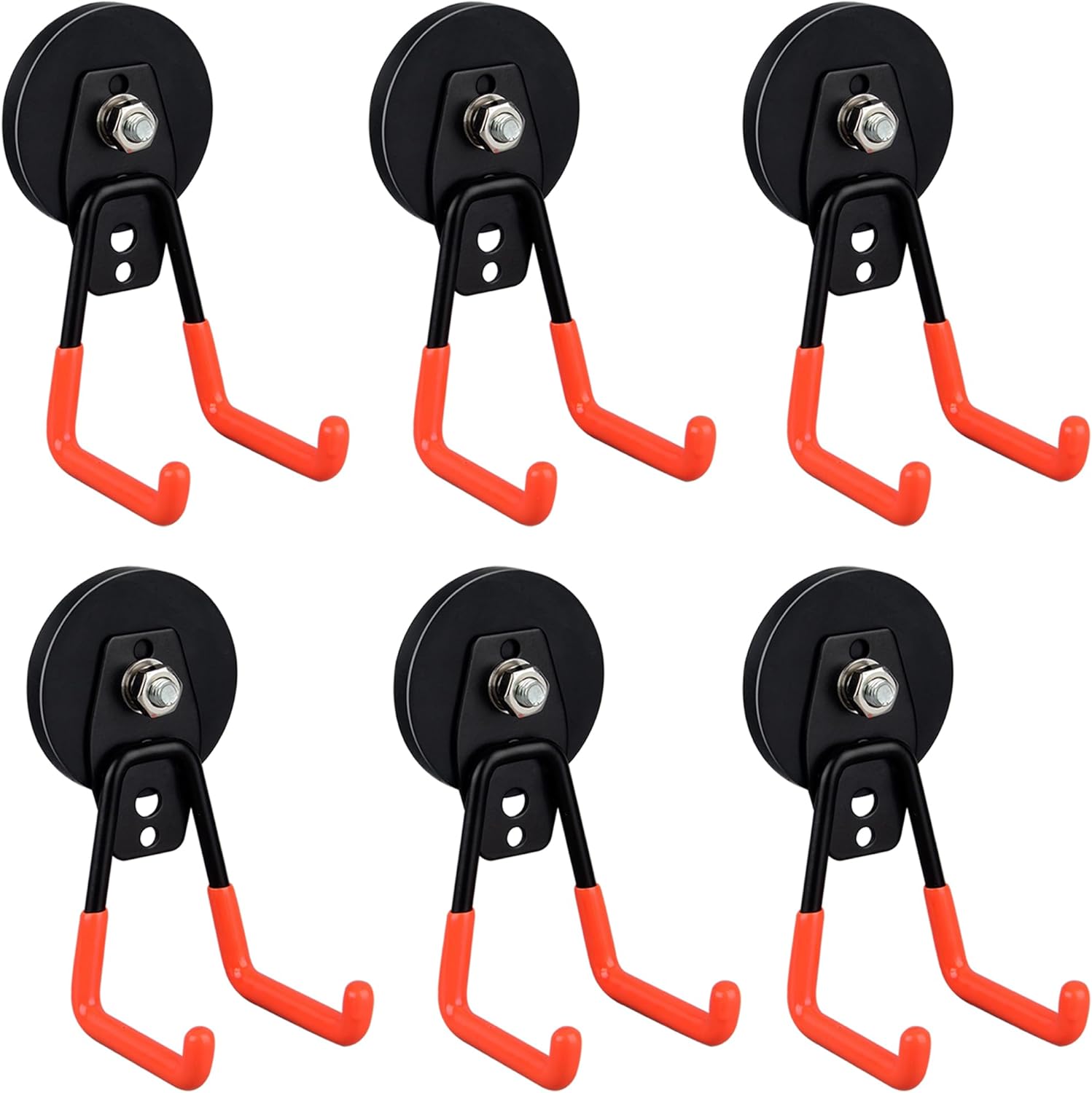 ULIBERMAGNET Heavy Duty Magnetic Garage Hooks - 6 Pack Strong Magnet Hooks for Tools & Storage (Orange)