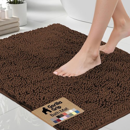 GORILLA GRIP Bath Rug Mat - Thick Soft Absorbent Chenille | Quick Dry Microfiber 44x26 Brown