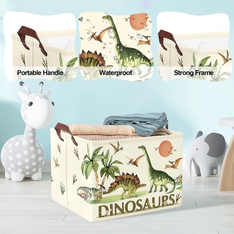 Clastyle Large Dinosaur Kid Storage Basket Baby Laundry Hamper Palm Tree Boy Gift Toy Box Collapsible Clothes Organizer Nursery Bin for Bedroom, Pterosaur, 40*30*30 cm