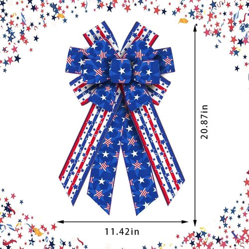 Hying Patriotic Wreath Bows - Large 4th of July Red & Blue Stripe Burlap Bows | Memorial Day Decor