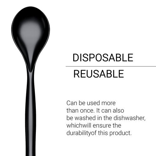 Large Plastic Serving Utensils, 10 inches, Big Heavy Weight Reusable Utensils for Party Buffet Catering, Large Serving Spoons (18, 10 inches black)