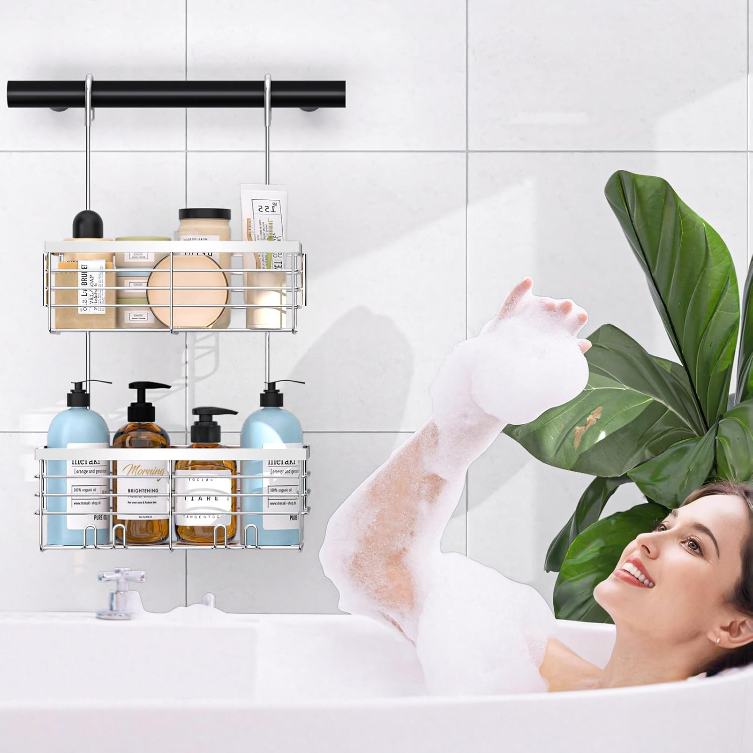 YUOROS Shower Caddy - 2-Tier Over The Door Organizer Rack | Rustproof 304 Stainless Steel, Silver