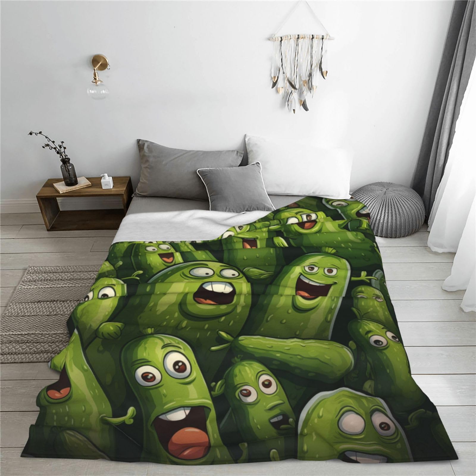 Turamurra Pickle Blanket Funny Gift for Girl Women Comfy Plush Cartoon Pickles Fleece Throws Food Lightweight Sheet Super Soft Teen Kid Quilt Flannel Blankets for Bedding Sofa 60x50 Inches