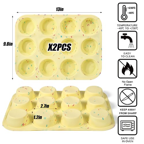Palksky Silicone Egg Bite Molds, 2Pack 12-Cavity Muffin Pan for Baking, Tarts, Nonstick Cupcake Pan