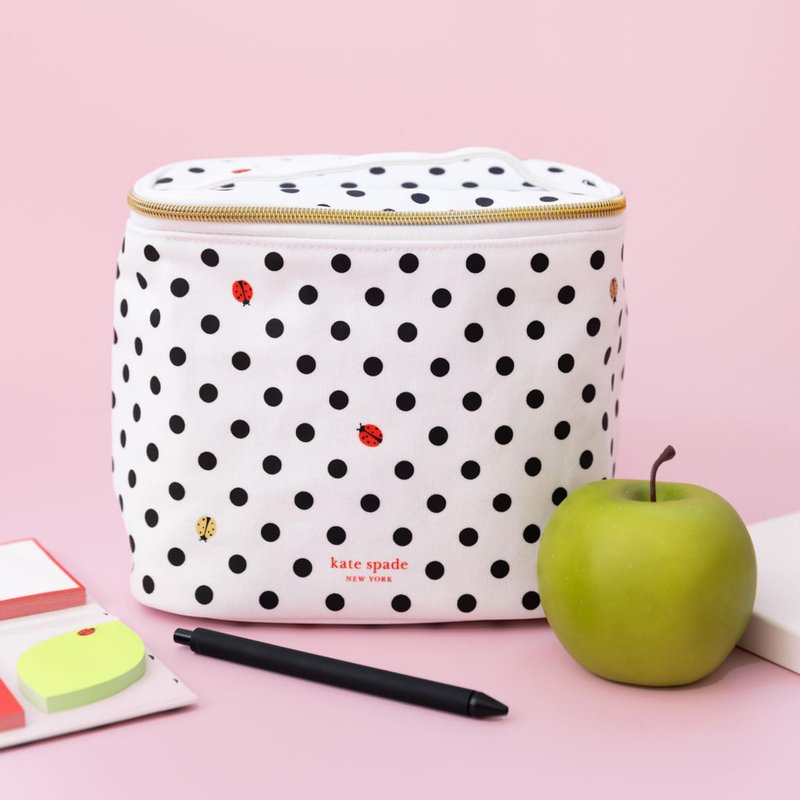 kate spade new york Insulated Lunch Tote, Small Lunch Cooler, Cute Lunch Bag for Women, Thermal Bag with Double Zipper Close and Carrying Handle, Ladybug Dot