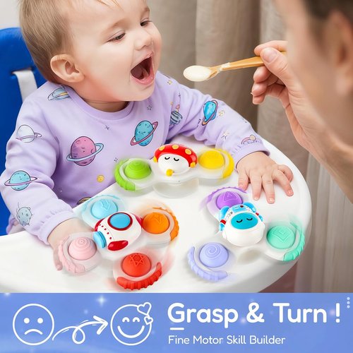 ALASOU Pop Suction Cup Spinner Toys - Sensory Airplane Travel Set for Infants & Toddlers | Ideal Gift for Ages 1-2