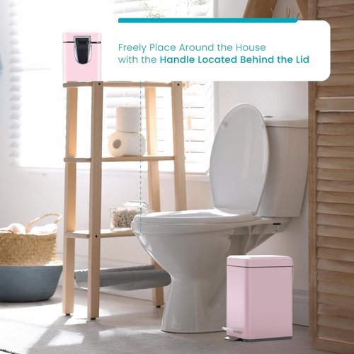 Home Zone Living 1.3 Gallon Stainless Steel Trash Can - Slim Design with Lid & Step Pedal | Matte Pink