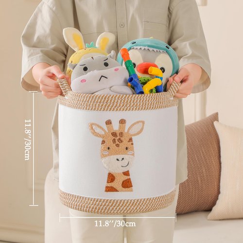 Tidelit Toy Basket for Baby Laundry Hamper Blanket Baskets Cute Giraffe Nursery Hampers Toy Storage Basket, Woven Cotton Rope Nursery Organization Bins For Girls Boys Kids Newborn Gifts Baskets