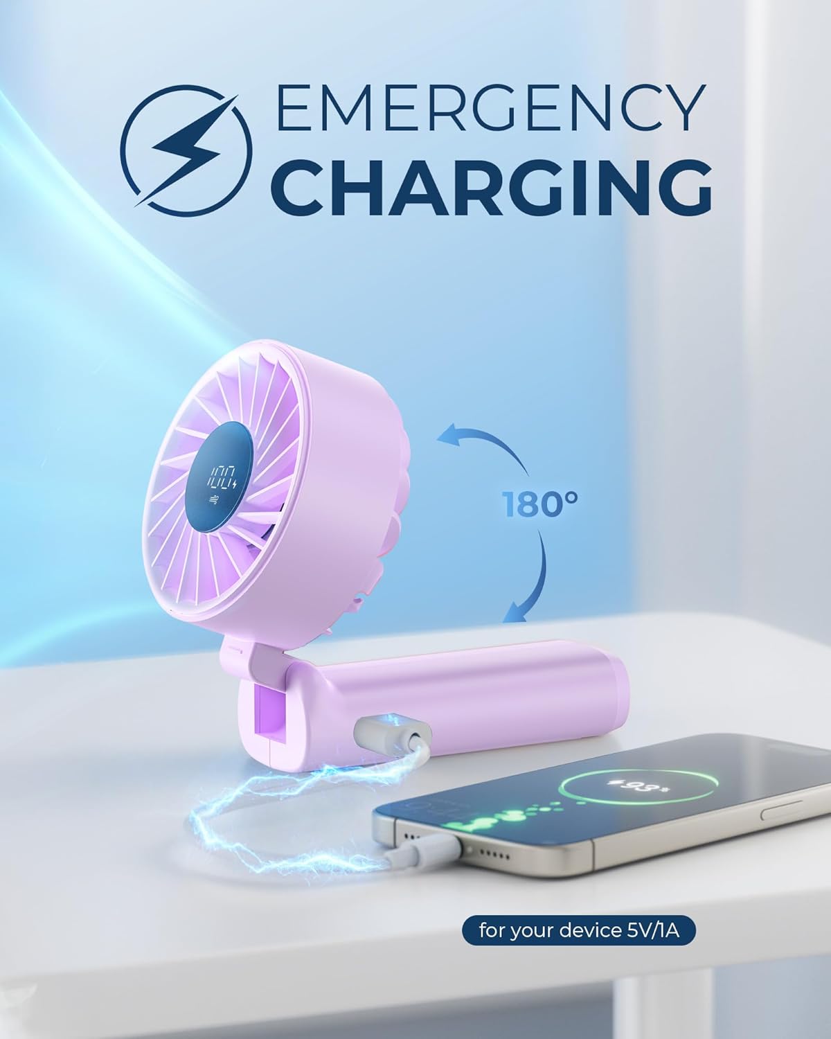 Peiyuu Portable Fan - 4000mAh USB Rechargeable Mini Desk Fan with 180° Foldable Design | Ultra Quiet, Pocket Size