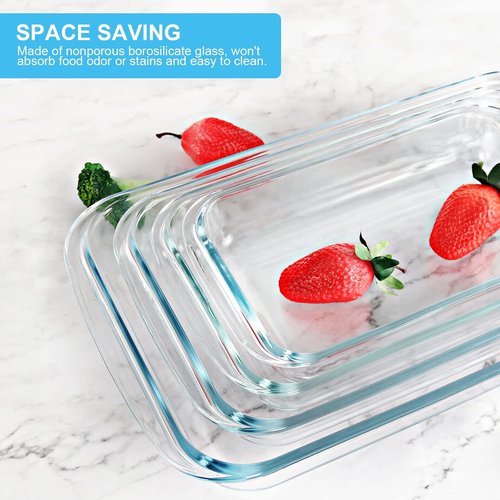 KOMUEE Glass Baking Dish Set - 8 Rectangular Bakeware Pans with Lids for Lasagna & Leftovers - Gray