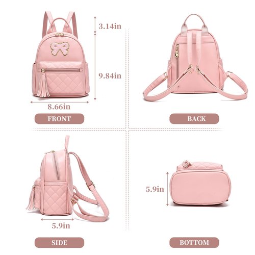 I IHAYNER Mini Backpcak for Girls Small Bowknot Quilted Leather Backpack Purse for Women Cute Trendy Stuff Gifts for Kids (Dark Pink)
