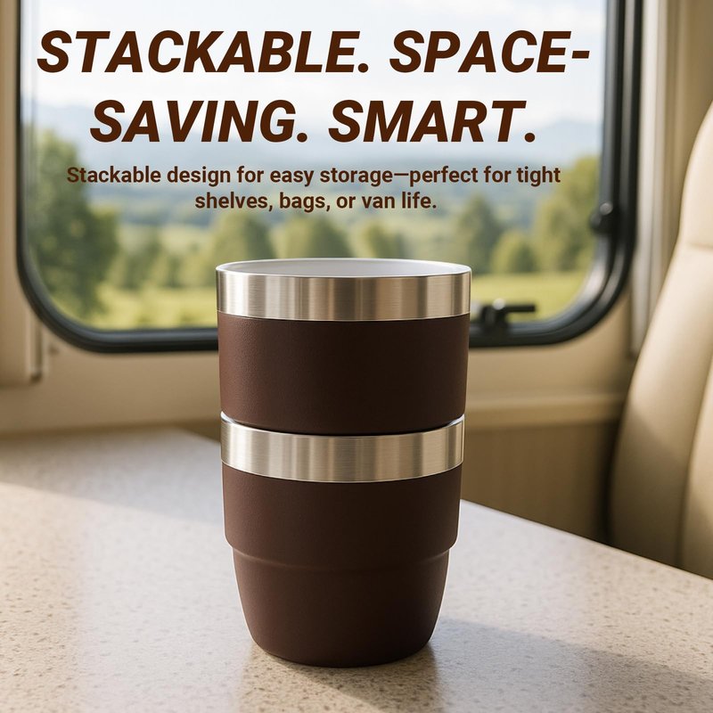 Cafezi 4 oz Small Espresso Cup, Ceramic-Lined 18/8 Stainless Steel, Double-Wall Vacuum Insulated, Stackable, Dishwasher Safe, Fits Most Espresso Machines, for Espresso Shots (Lilac, 2 Pack)