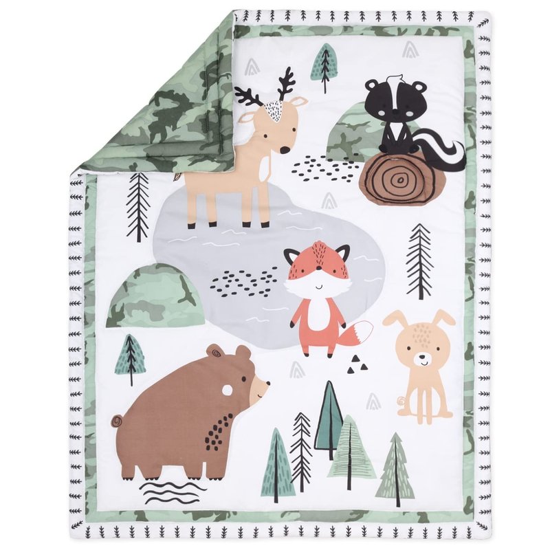 The Peanutshell 3 Piece Baby Crib Bedding Set for Boys - Newborn, Infant & Toddler Nursery Bed Set Decor with Fitted Crib Sheet, Dust Ruffle, Crib Comforter - Woodland Camo