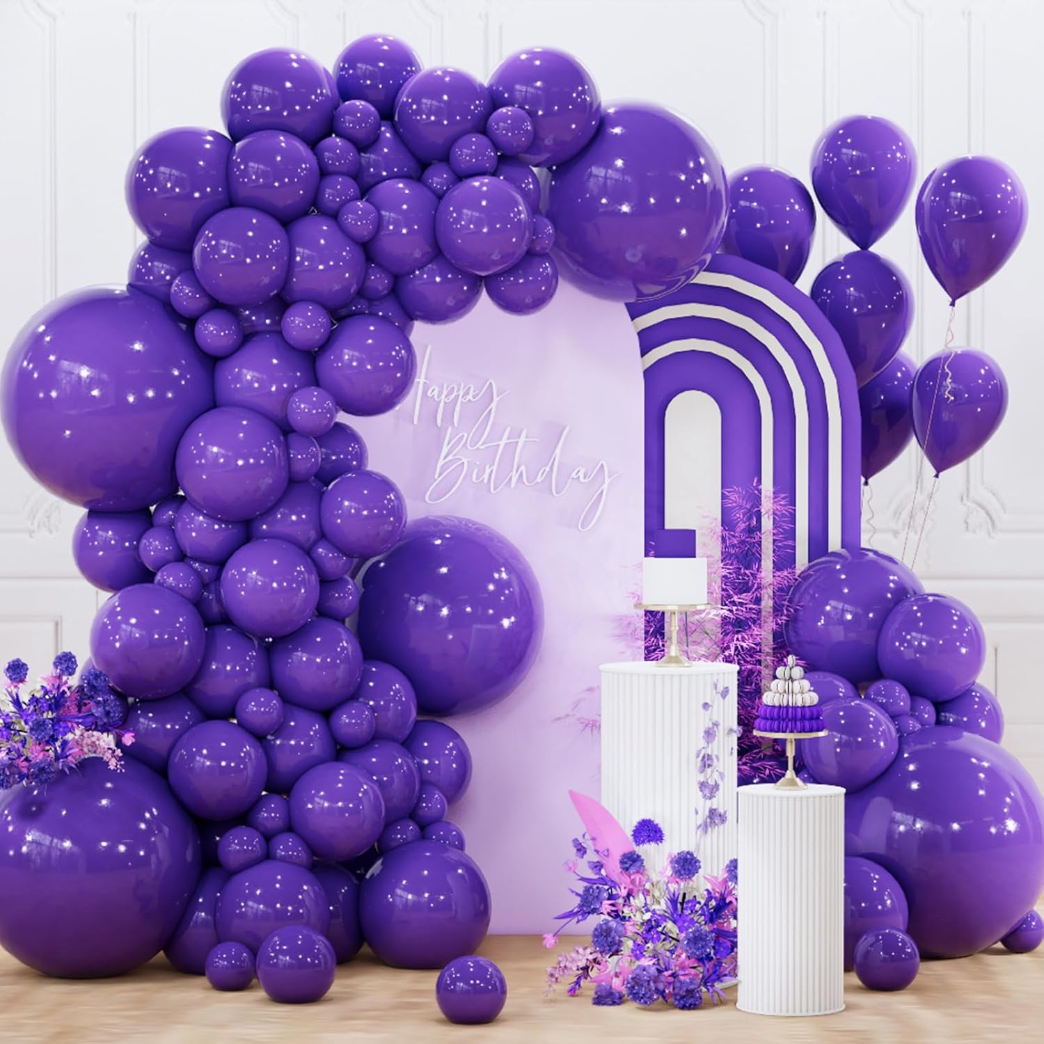 PartyWoo Dark Purple Balloons - 130-Piece Royal Purple Balloon Arch Kit for Celebrations | Various Sizes 5-18 Inch