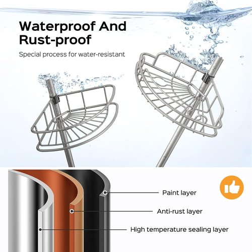 HAMITOR Corner Shower Caddy - 4-Tier Rust-Resistant Adjustable Organizer | 47-121 Inch No-Drill Installation - Silver Gray