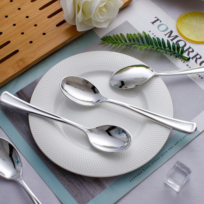WDF 100 Pack Silver Plastic Spoons Disposable - 6.9 Inch Silver Spoons Heavy Duty Plastic Spoons, Modern Silver Disposable Spoons Perfect for Party Wedding Baby Shower Spring