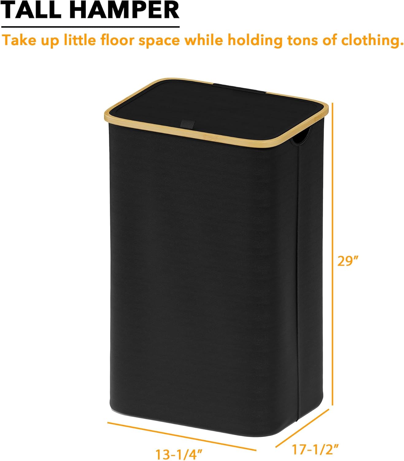 SpaceAid Laundry Hamper - 110L Tall Bin with Lid & Bamboo Handles | Collapsible for Bedroom & Bathroom - Black