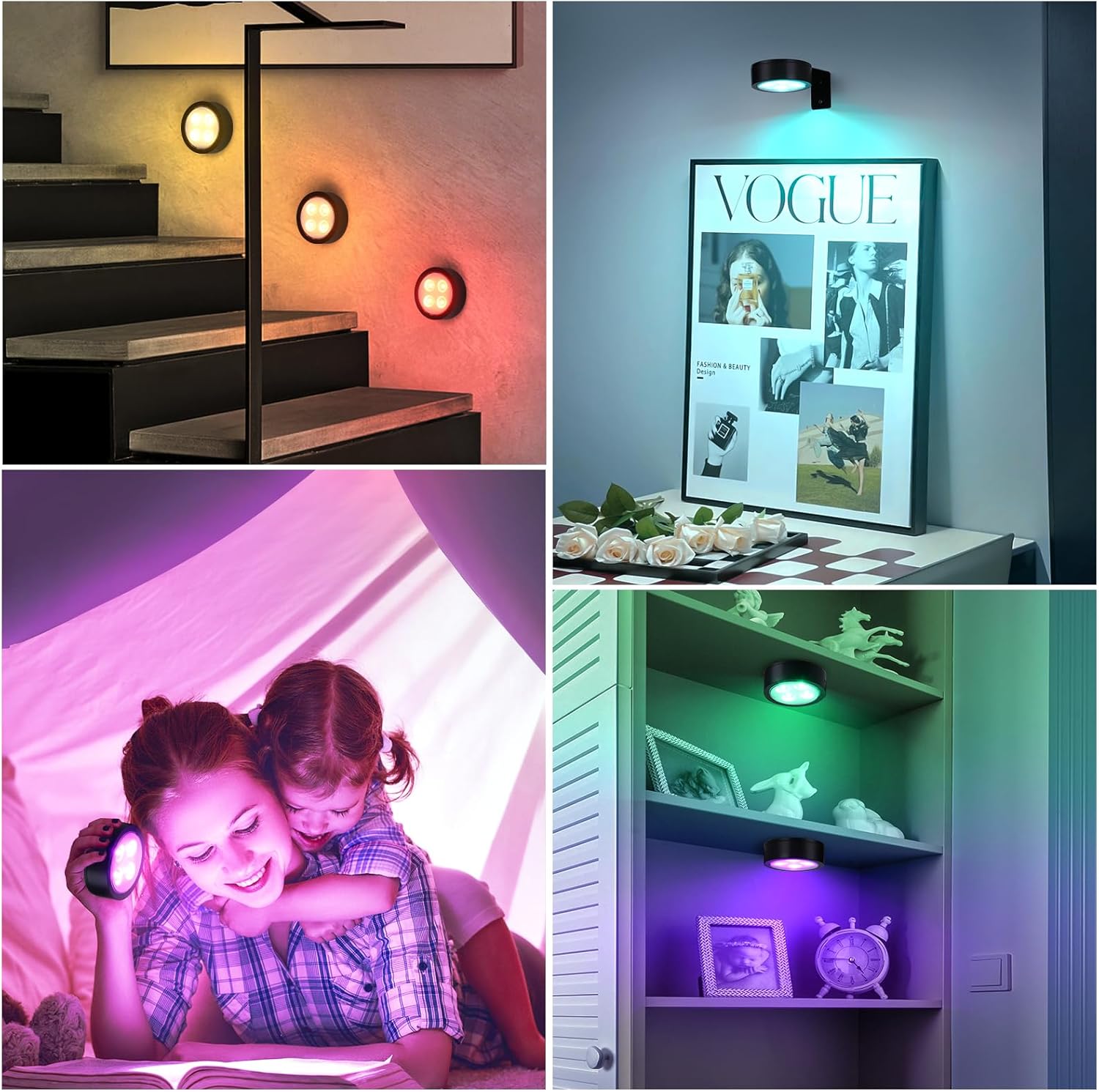 Skiennix 2-Pack Wireless Battery Operated Painting Light - RGB Remote Control Art Display, Dimmable Black