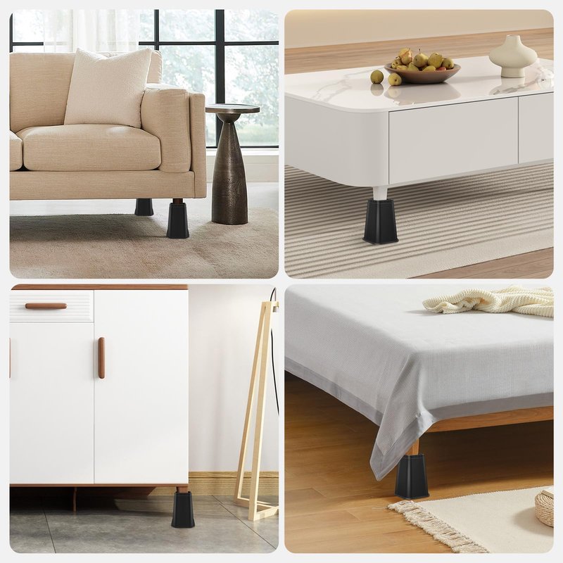MCXYEM Bed Risers Adjustable Furniture Risers - Heavy Duty 4 or 8 inch or 12inch Non-Slip Lift Supports for Beds/Couches/Sofas, Durable Square Design with Creates Storage Space (Black 9 Pack, 8 Inch)