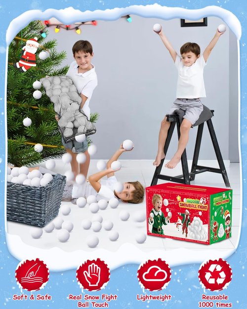LQYoyz Snowball Fight Set - 100 Pack 2-Inch Large Fake Snowballs for Kids | Perfect for Winter Games & Xmas Decor