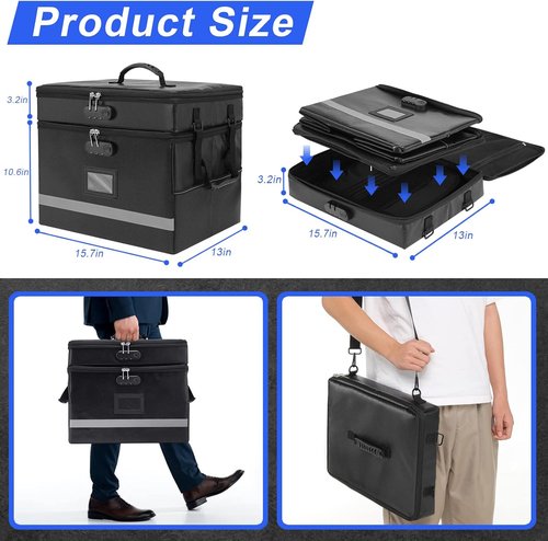 EXLIFBAG Fireproof Document Organizer Box - Portable 2-Layer File Storage with Lock & Handle