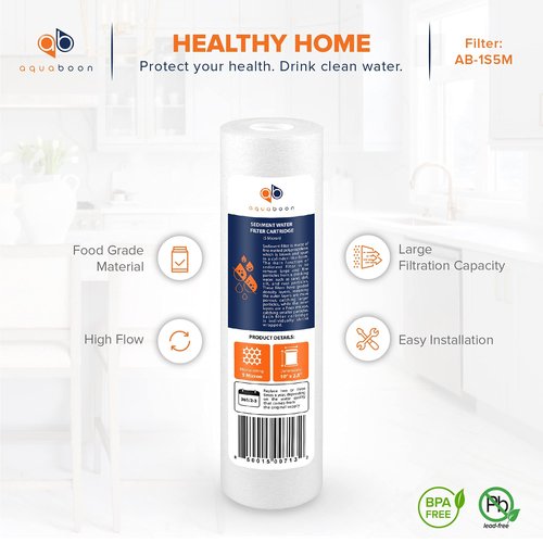 Aquaboon 5 Micron 10 x 2.5 Sediment Filter - Whole House Water Filter Replacement Compatible with Well Water Filters - P5, AP110, WHKF-GD05, 25-Pack