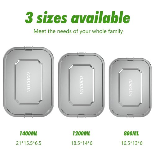 VITCOCO Stainless Steel Lunch Box, 27oz/800ml Metal Bento Box, Partitionable Stainless Steel Food Storage Container with Lockable Clip, Leak-proof, Dishwasher-Safe Snack Box for Travel, Work