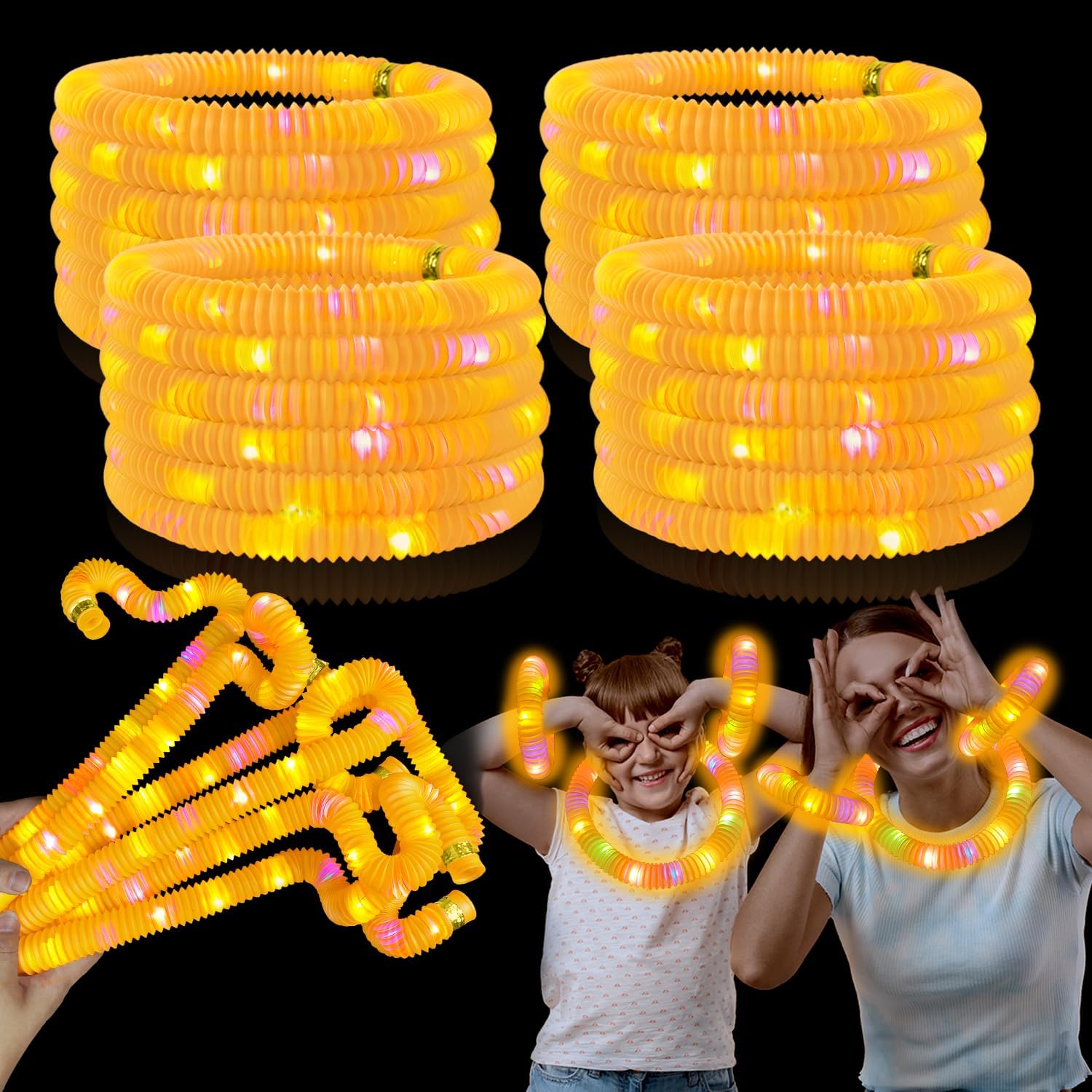 Skiennix Orange Graduation Glow Sticks - 12-24 PCS Light Up Bracelets & Necklaces | Perfect Party Favors for Kids