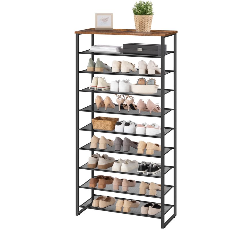HOOBRO 10-Tier Shoe Rack for Entryway, 29.5" L Shoe Storage Organizer, Large Capacity Shoe Shelf for Closet, Front Door Entrance, Hallway, Holds 36-40 Pairs of Shoes, Rustic Brown and Black BF107XJ01