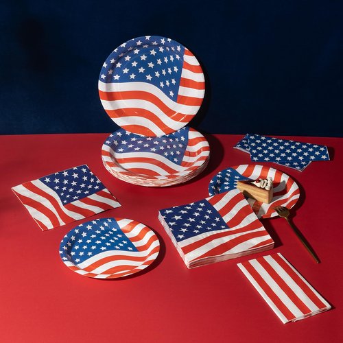 192PCS American Flag Patriotic Party Plates and Napkins Set Supplies for Veterans, Election, 4th of July, Independence Day Decorations, BBQ, Picnic, Summer Celebration Serves 48 Guests