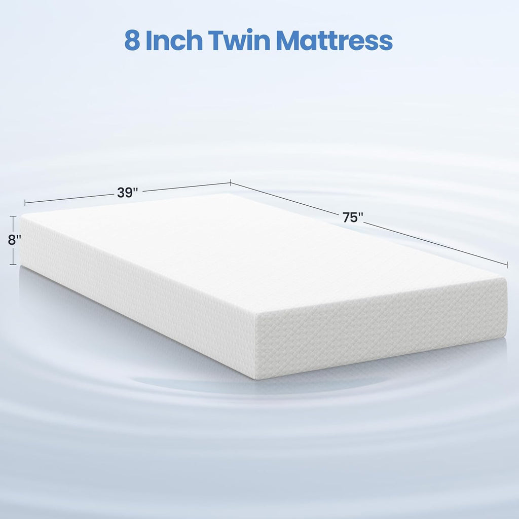 Yaheetech Twin Mattress - 8 Inch Cooling Gel Memory Foam with Green Tea - Medium Firm, CertiPUR-US Certified