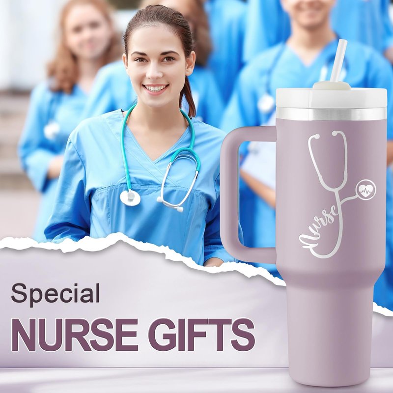 ROSTANTEN Nurse Gifts for Women, Nursing Student, Nurses Practitioner, Registered Nurses - Nurse Appreciation Gifts from Friends, Family, Coworker - 40oz Travel Cup Insulated Tumbler with Lid & Straw