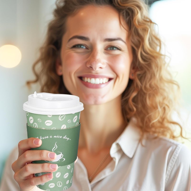 Whaline 100 Pack Disposable Coffee Cups with Lids and Sleeves 16oz Sage Green Thickened Leak-Proof Paper Cups To Go Coffee Cups for Hot Cold Drink Cafes Shops Cappuccino Chocolate Beverage Cocoa