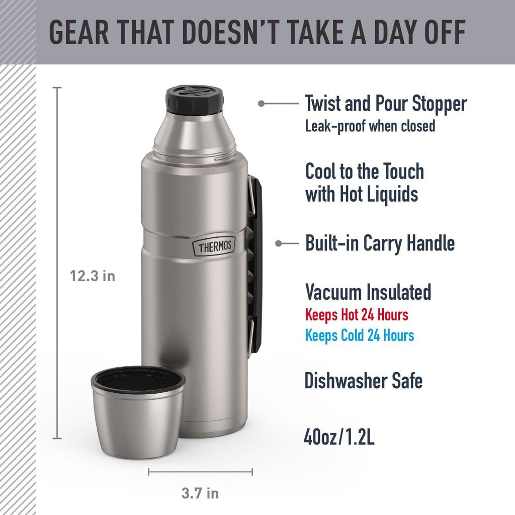 THERMOS Stainless King Vacuum-Insulated Beverage Bottle - 40 Ounce, Matte Stainless Steel Finish