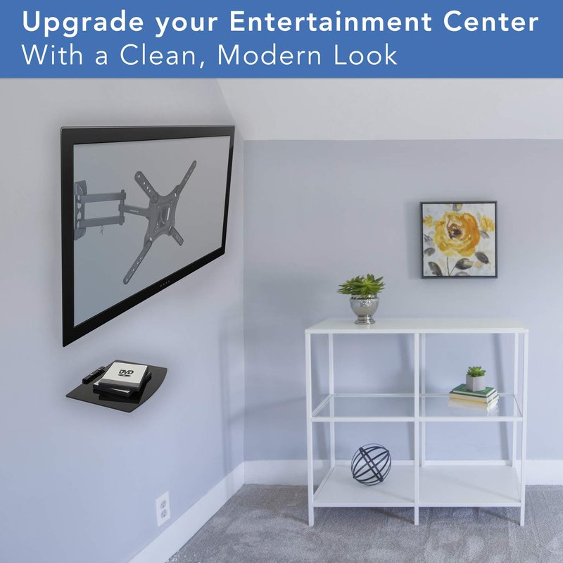 Mount-It! TV Mount with Shelf | Full Motion TV Wall Mount with Floating Entertainment Shelf for Cable Box, DVR | Single Stud Installation | Fits Televisions Up to 55 Inches, VESA 75x75mm to 400x400mm