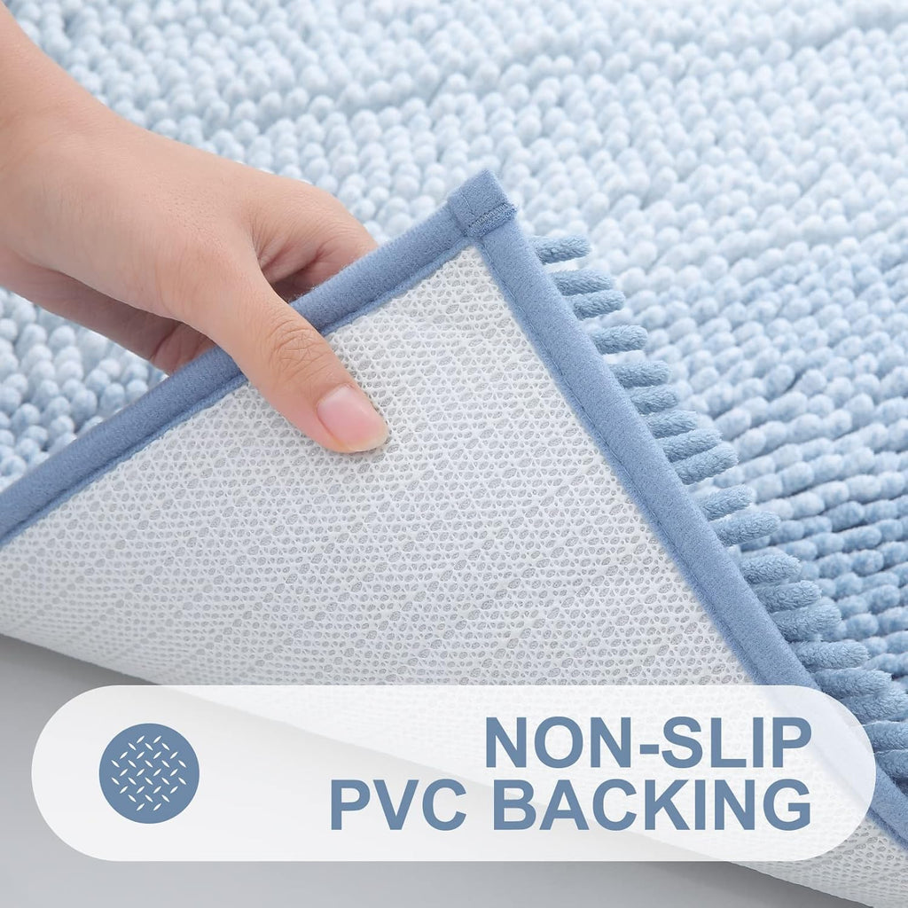 OLANLY Bathroom Rug - Extra Soft Chenille Shaggy Mat | Non-Slip & Machine Washable (24 x 16 Inch, Blue)