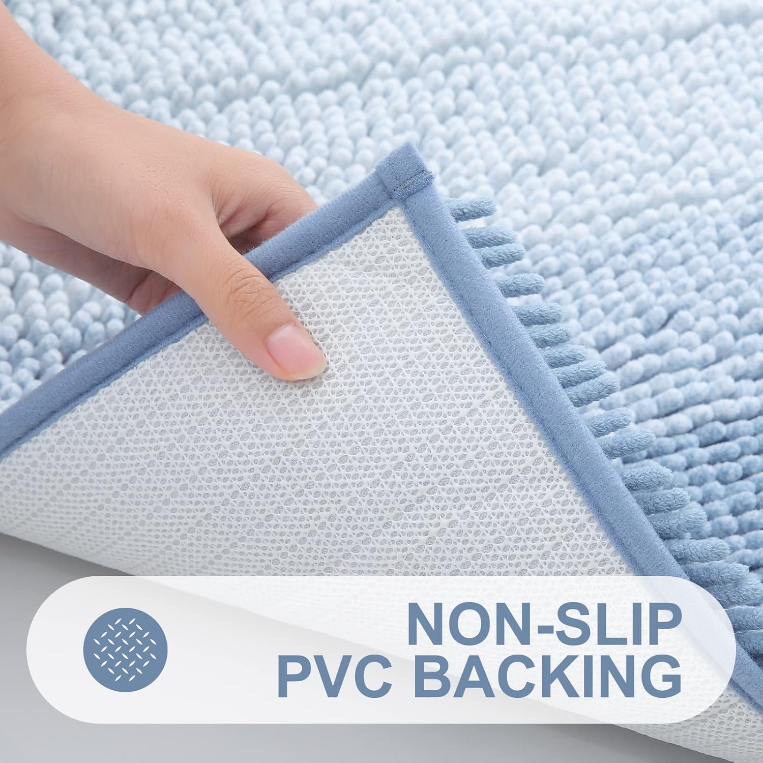 OLANLY Bathroom Rug - Extra Soft Chenille Shaggy Mat | Non-Slip & Machine Washable (24 x 16 Inch, Blue)