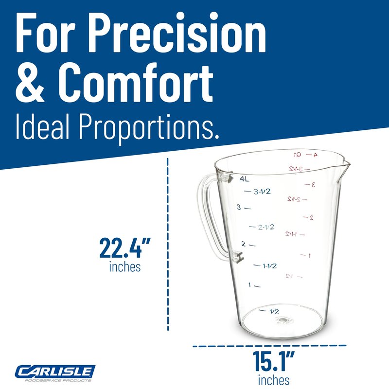 Carlisle FoodService Products 4314507 Commercial Plastic Measuring Cup, 1 Gallon, Clear (Pack of 6)